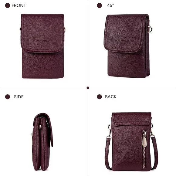 Women Burgundy Red Imported Vegan Leather Adjustable Strap Small Crossbody Bags - Picture 7 of 9